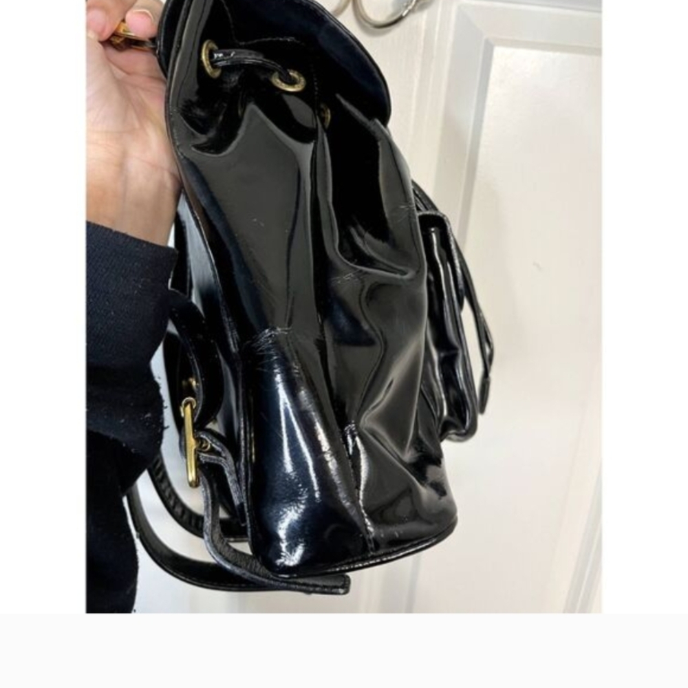 Vintage Gucci Bamboo Handle Black Patent Leather Backpack Y2K - Picture 2 of 14